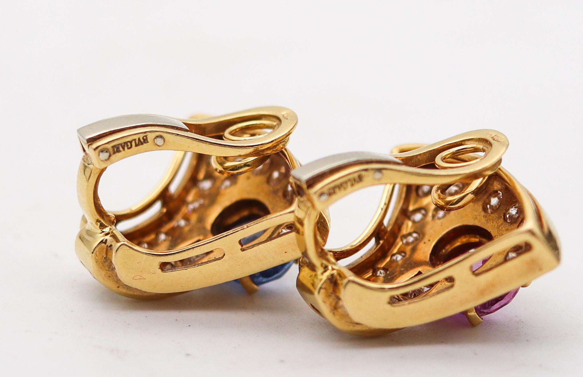 Bvlgari Clip On Earrings In 18Kt Yellow Gold With 8.93 Ctw Diamonds & Sapphires In Excellent Condition In Miami, FL