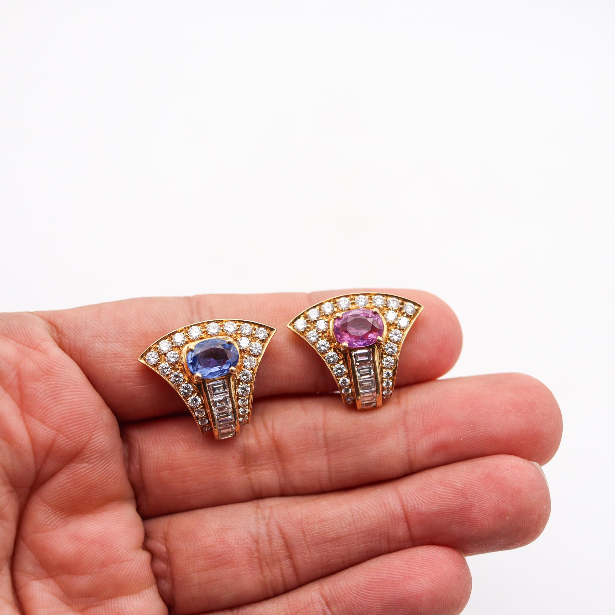 Women's Bvlgari Clip On Earrings In 18Kt Yellow Gold With 8.93 Ctw Diamonds & Sapphires For Sale