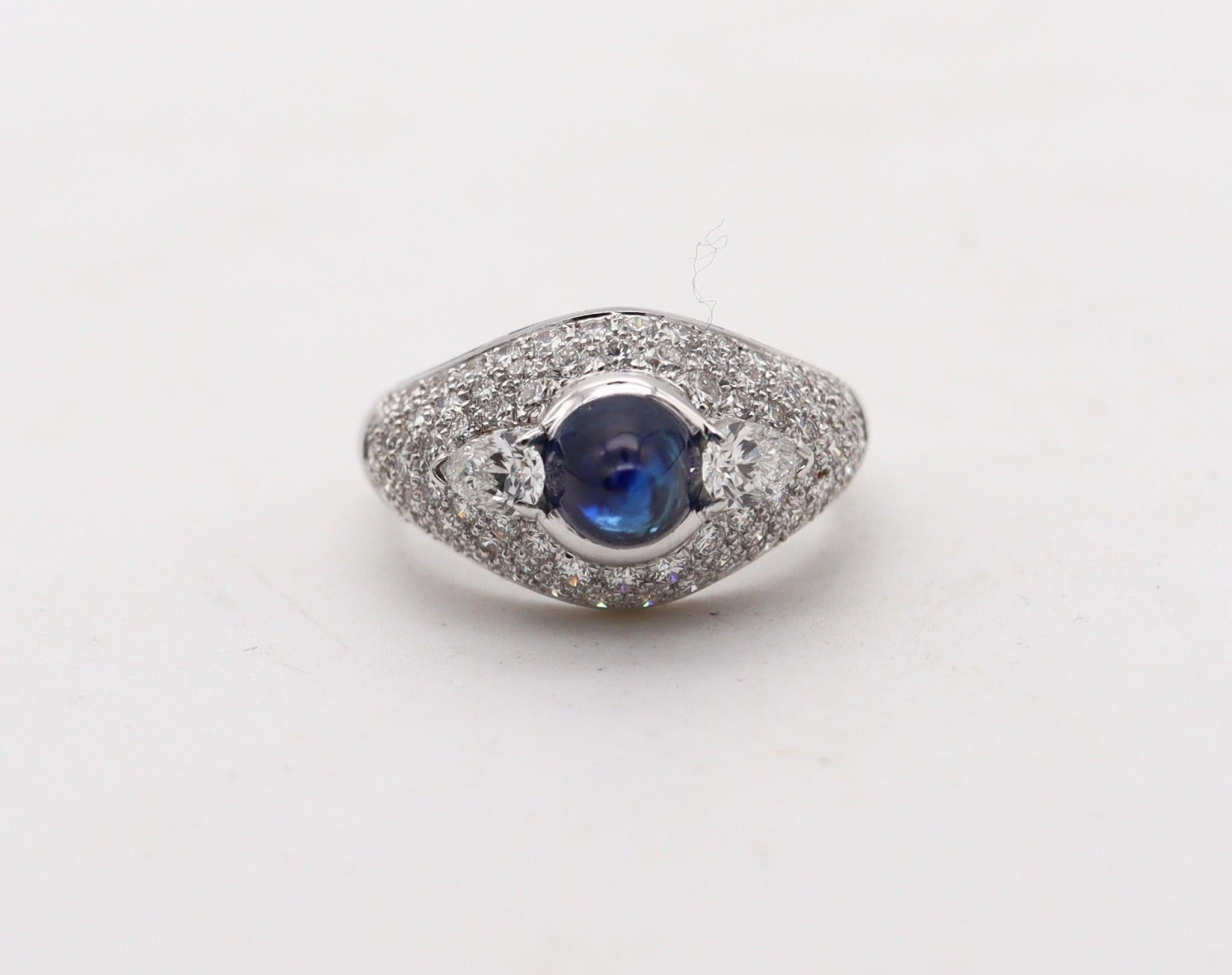Sugarloaf Cabochon BVLGARI Cocktail Ring In 18Kt Gold With 4.74 Ctw In Diamonds And Sapphire For Sale