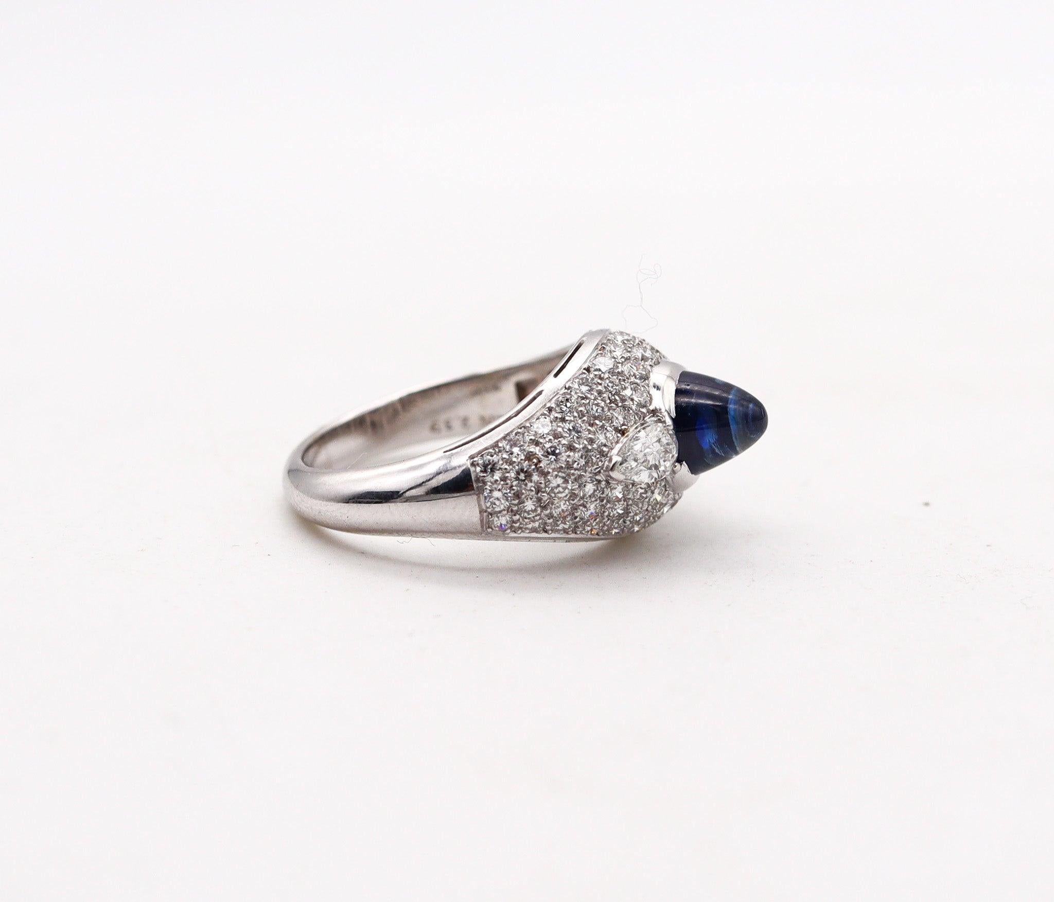 BVLGARI Cocktail Ring In 18Kt Gold With 4.74 Ctw In Diamonds And Sapphire In Excellent Condition For Sale In Miami, FL