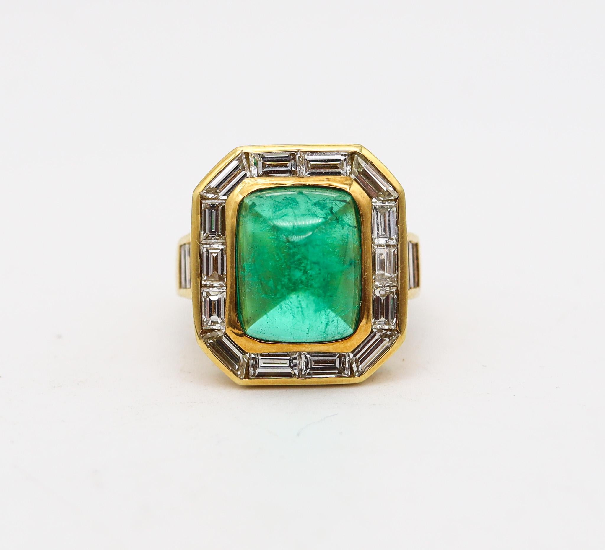Modernist Bvlgari Cocktail Ring In 18Kt Yellow Gold With 9.04 Ctw In Diamonds And Emerald