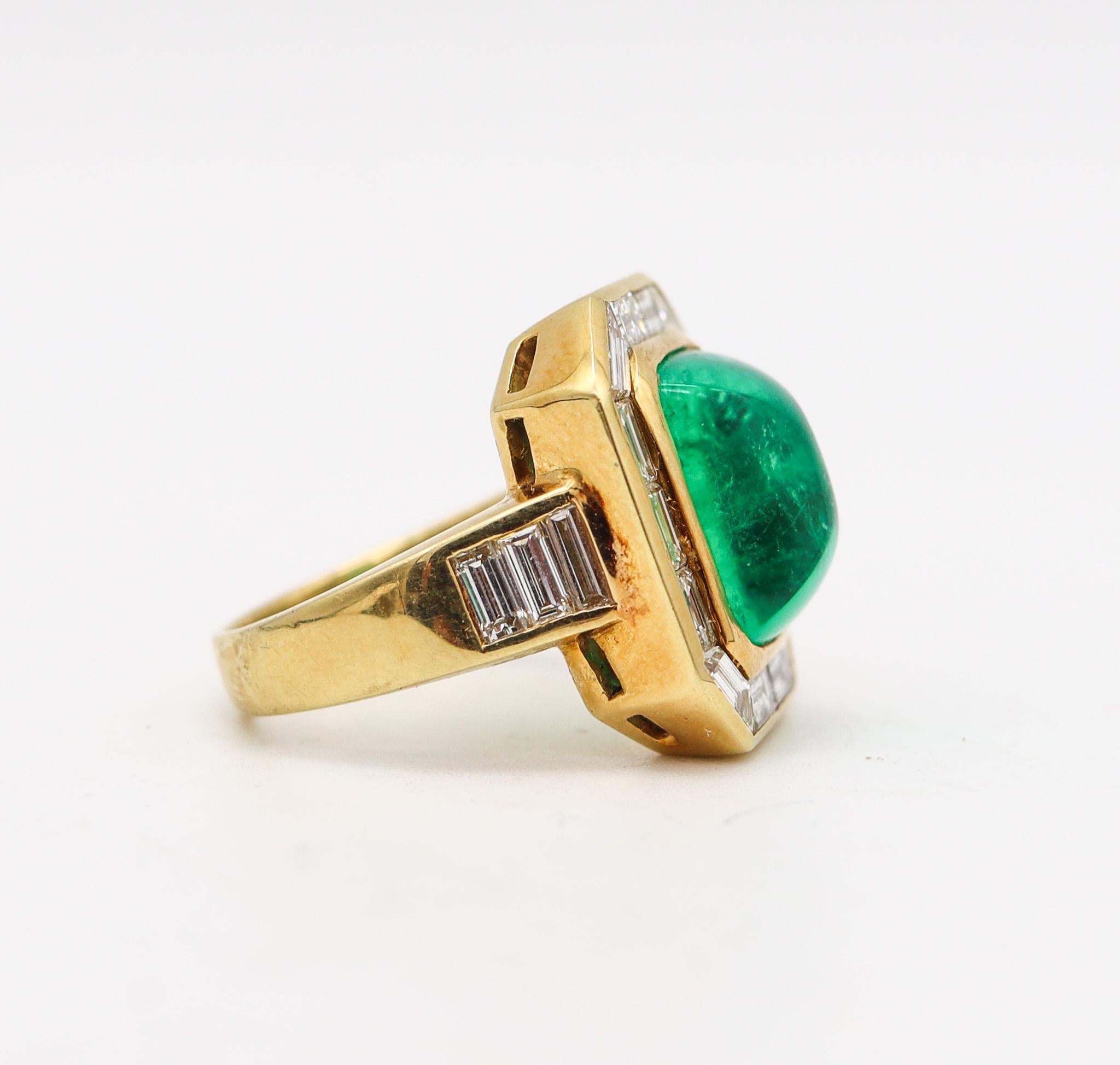 Baguette Cut Bvlgari Cocktail Ring In 18Kt Yellow Gold With 9.04 Ctw In Diamonds And Emerald