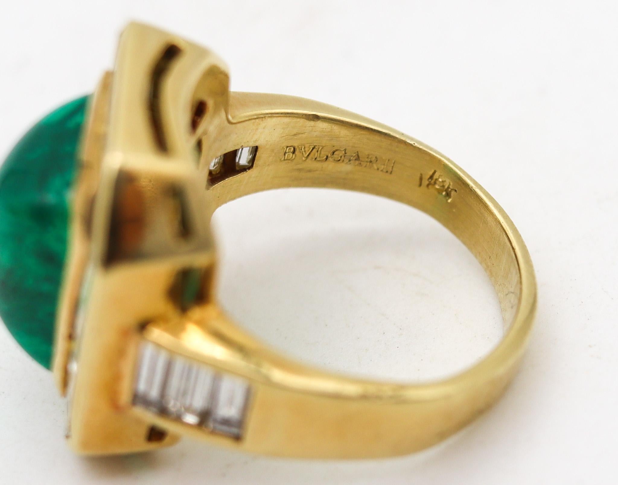 Women's or Men's Bvlgari Cocktail Ring In 18Kt Yellow Gold With 9.04 Ctw In Diamonds And Emerald