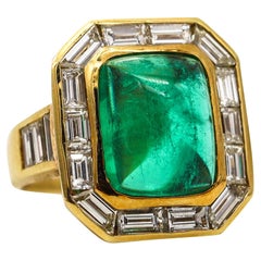 Vintage Bvlgari Cocktail Ring In 18Kt Yellow Gold With 9.04 Ctw In Diamonds And Emerald