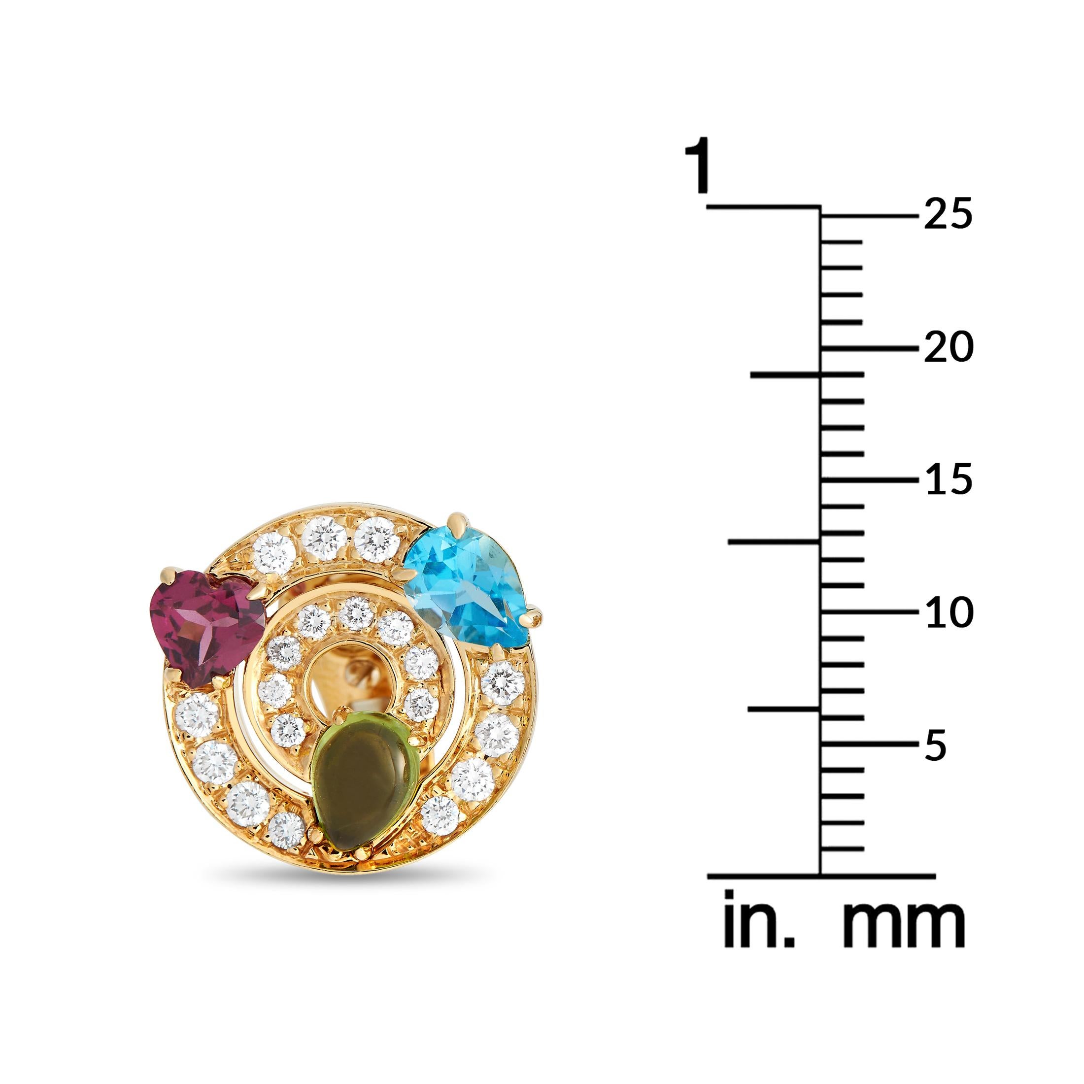Bvlgari Konzentrische Ohrringe aus 18 Karat Gelbgold mit 0,70 Karat Diamant und Topas BV02-121323 im Zustand „Hervorragend“ in Southampton, PA