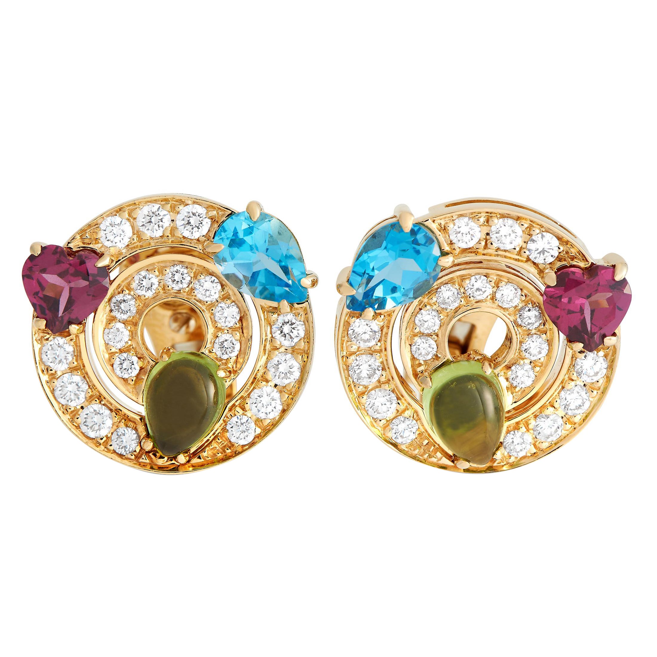 Bvlgari Konzentrische Ohrringe aus 18 Karat Gelbgold mit 0,70 Karat Diamant und Topas BV02-121323