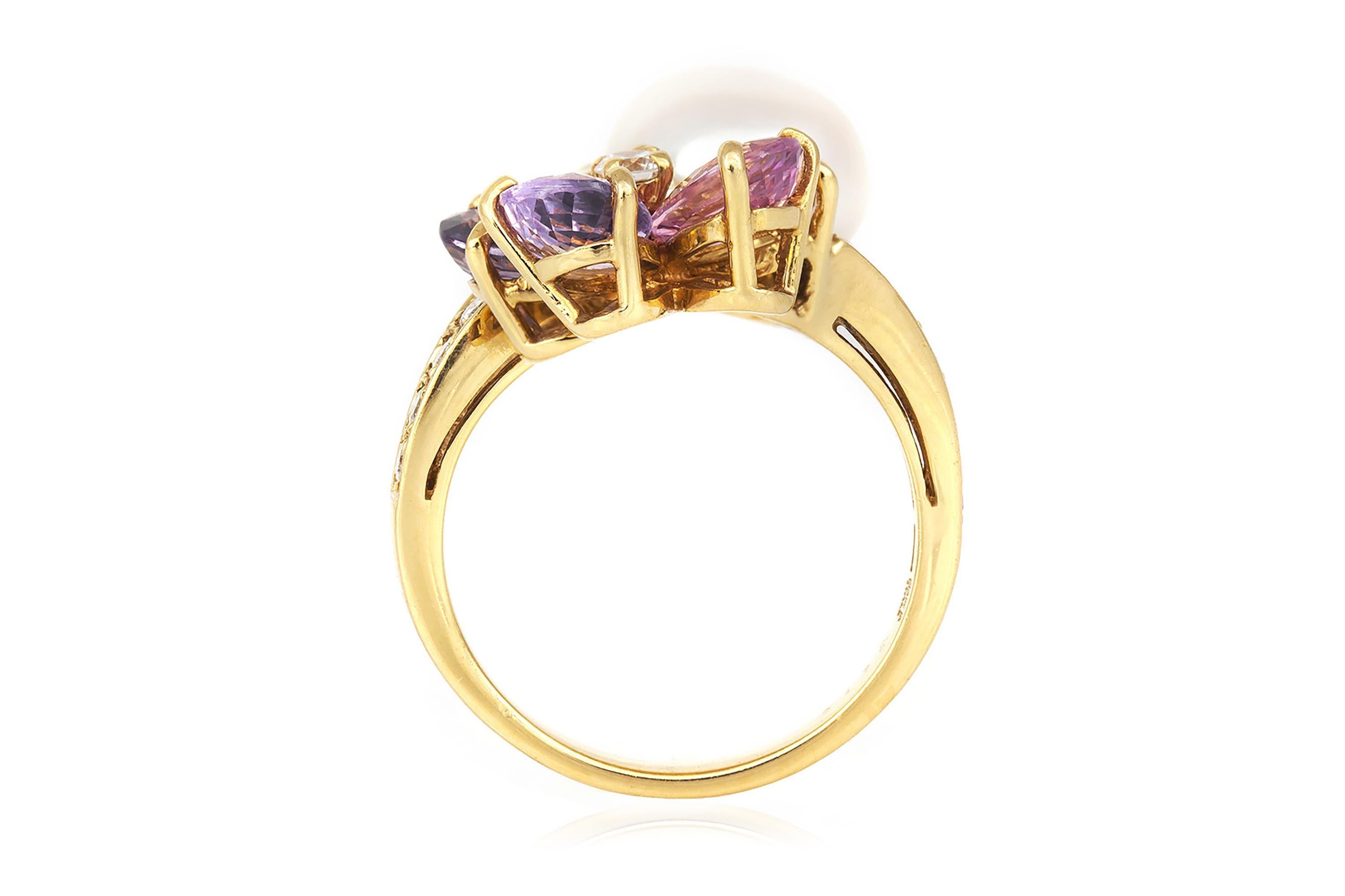 Bvlgari Contraire Pearl and Multi-Color Sapphire Flower Ring with Diamonds For Sale 1