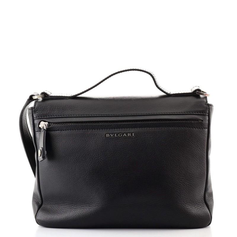 Black Bvlgari Convertible Envelope Flap Briefcase Leather Medium