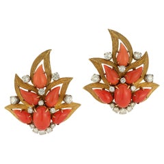Bvlgari Coral and Diamond Flower Earrings