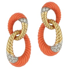 Bvlgari Coral and Diamond Hoop Earrings