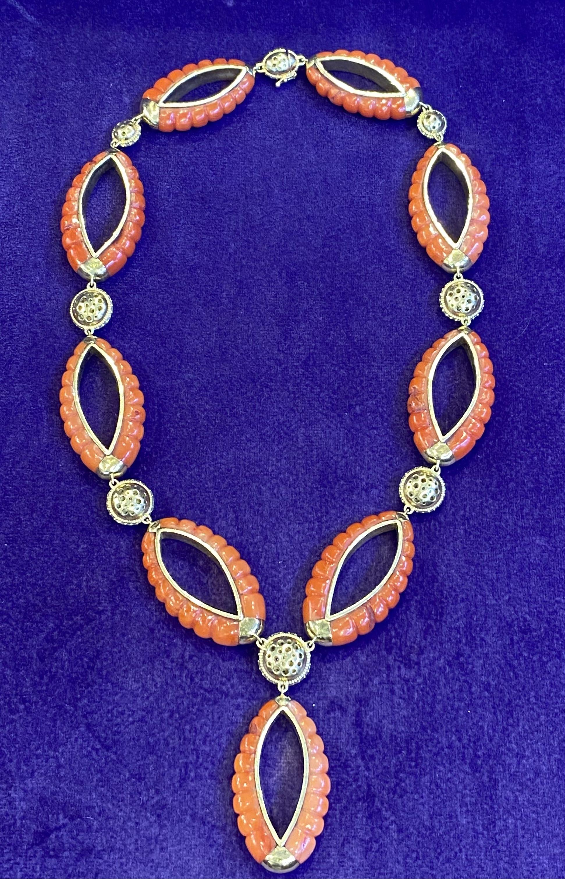 Bvlgari Coral and Diamond Necklace and Earrings For Sale 5