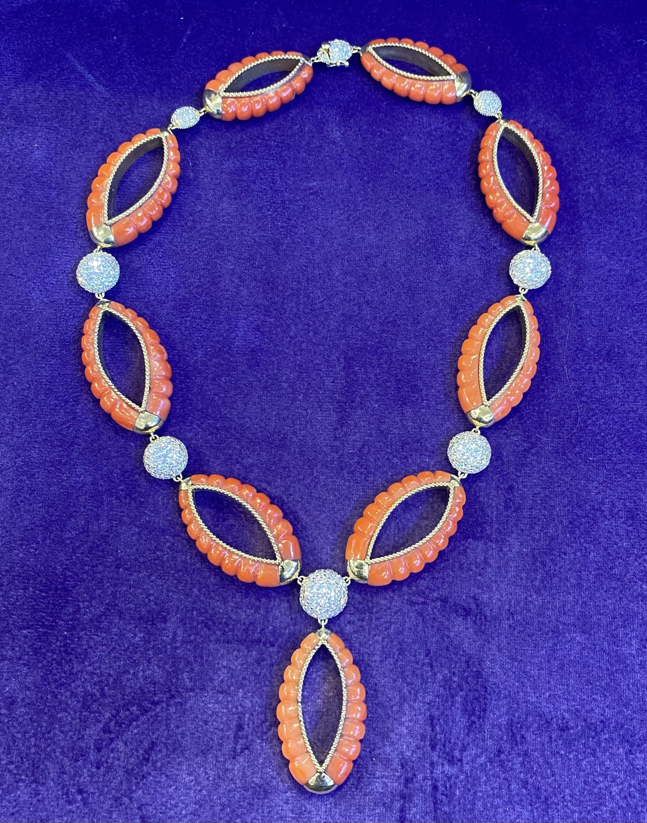 Bvlgari Coral and Diamond Necklace and Earrings For Sale 6