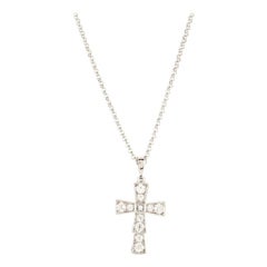 Bvlgari Croce Anhänger Halskette 18K Weißgold und Pave-Diamanten