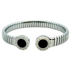 Brazalete Bvlgari Incrustación de ónix extremos Acero inoxidable C/Caja