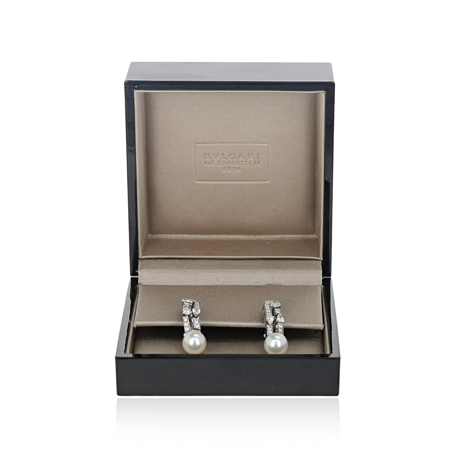 Bvlgari Zuchtperlen-Ohrringe mit runden und birnenförmigen Diamanten, 18k (Rundschliff) im Angebot