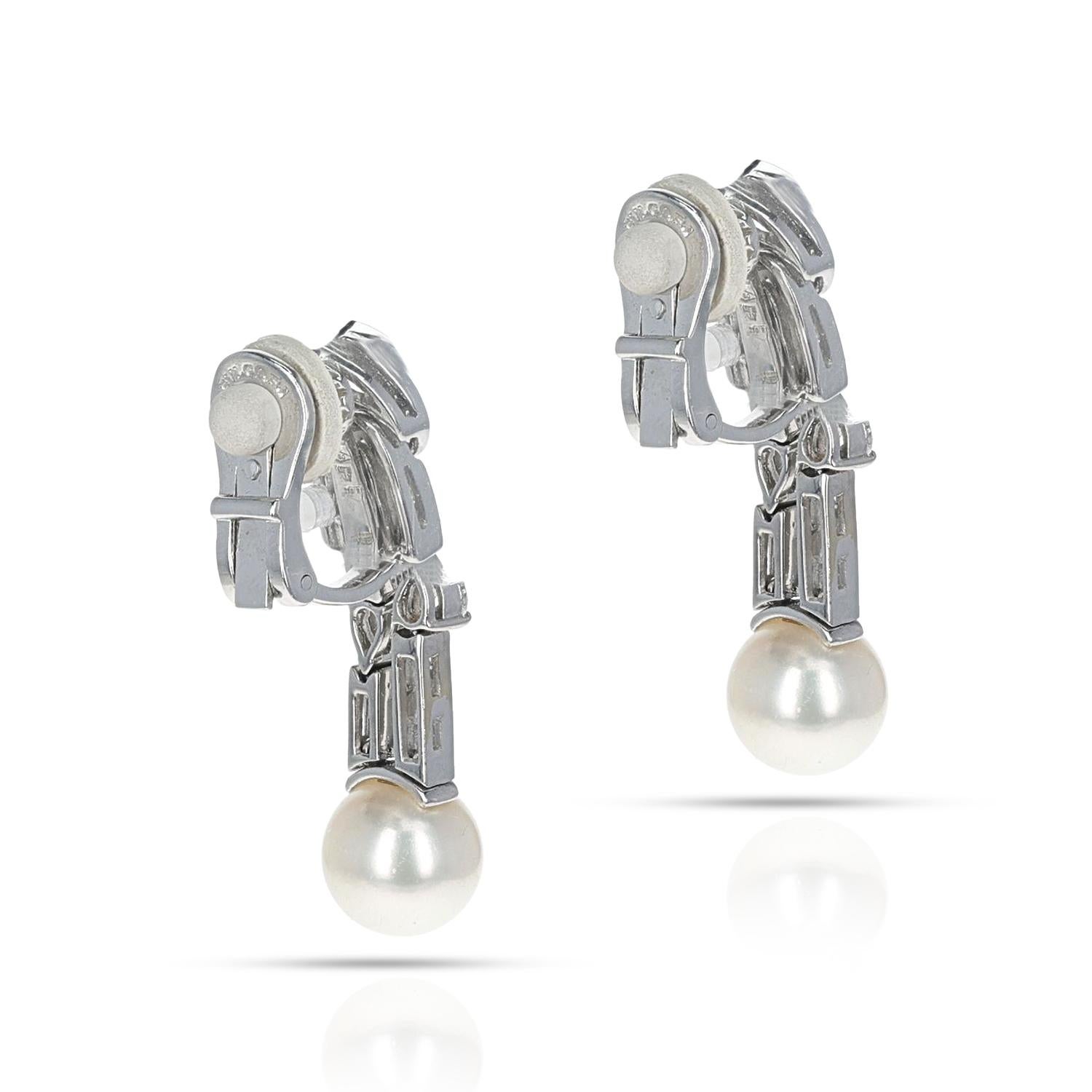 Bvlgari Zuchtperlen-Ohrringe mit runden und birnenförmigen Diamanten, 18k im Zustand „Hervorragend“ im Angebot in New York, NY