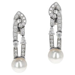 Bvlgari Cultured Pearl Earrings with Round and Pear Shape Diamonds, 18k