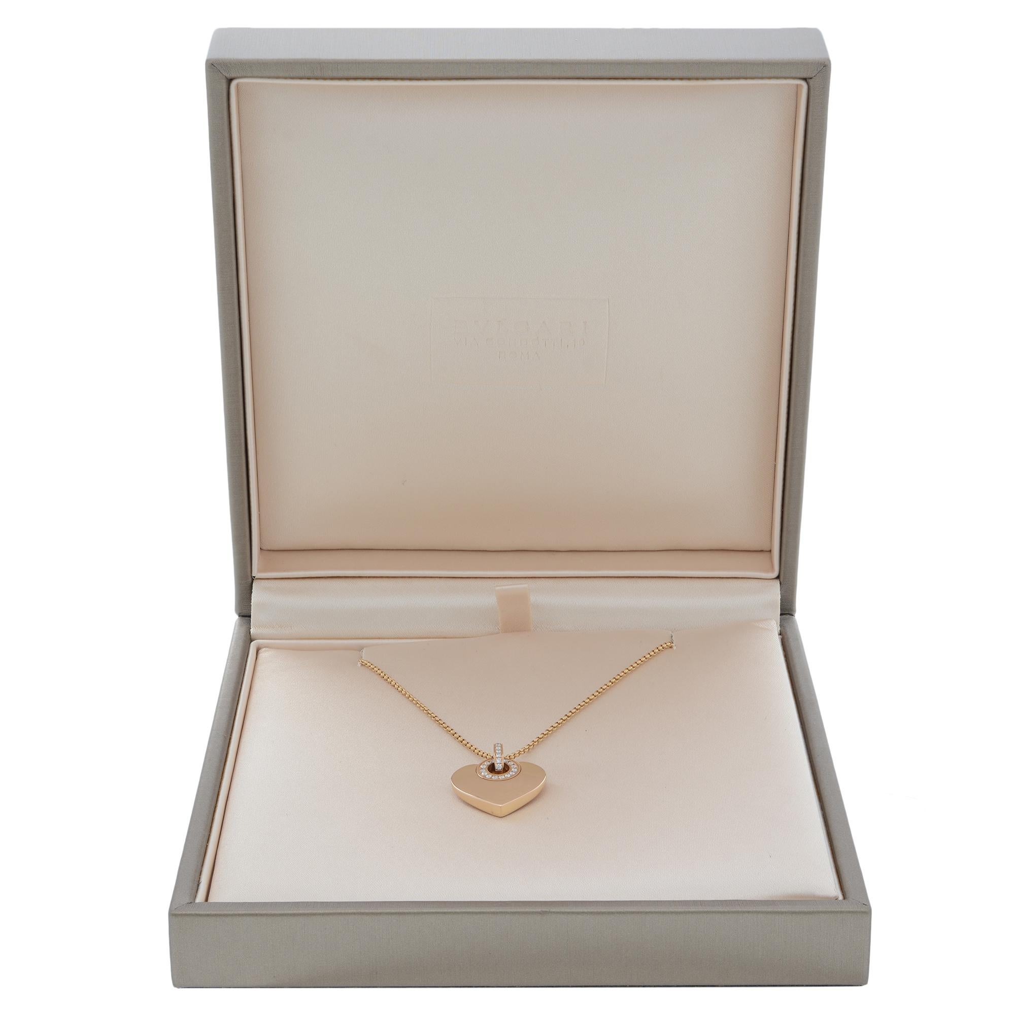 Women's Bvlgari Cuore Diamond Heart Pendant Necklace 18K Rose Gold 0.20cttw
