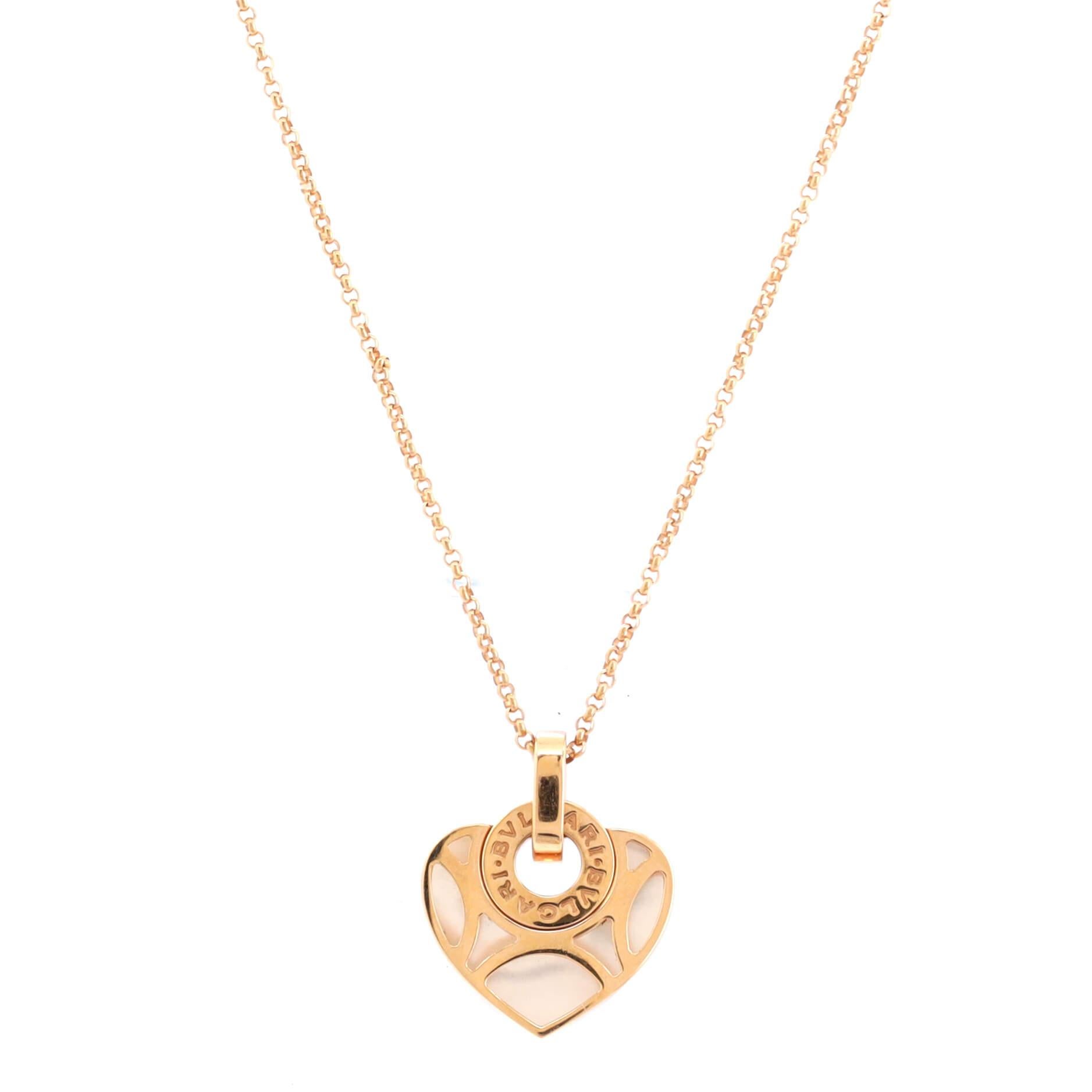 Bvlgari Cuore Heart Pendant Necklace Bracelet 18K Rose Gold with Mother o In Good Condition In New York, NY