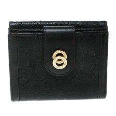 Bvlgari Dark Brown Leather Compact Flap Wallet