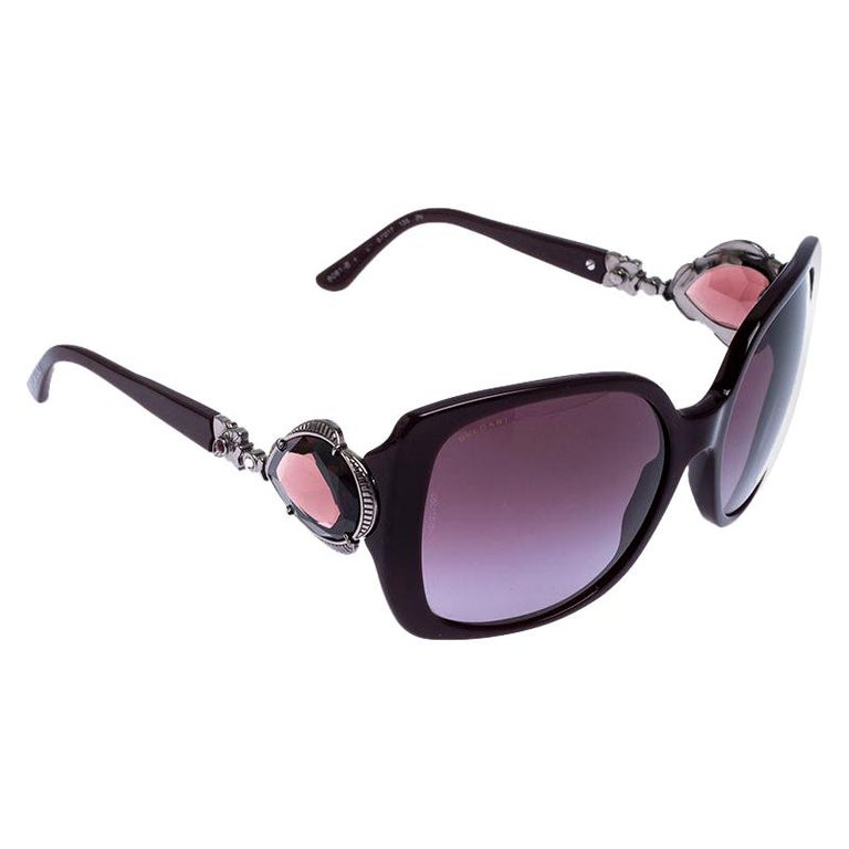 Bvlgari Dark Purple 8081-B Crystal Oversized Square Sunglasses For Sale ...