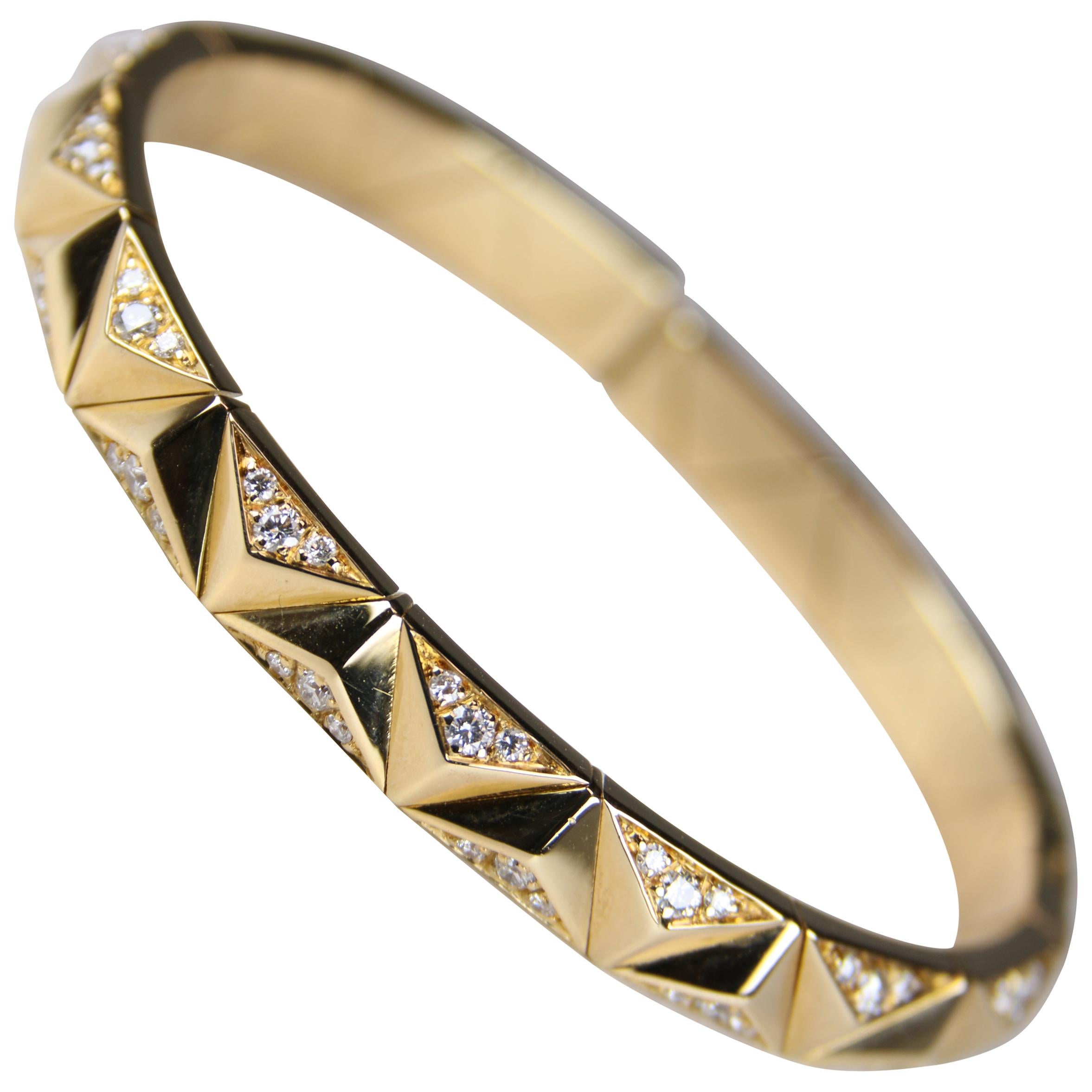 Bulgari Designer Yellow Gold and Diamond Flexible Cuff Bracelet