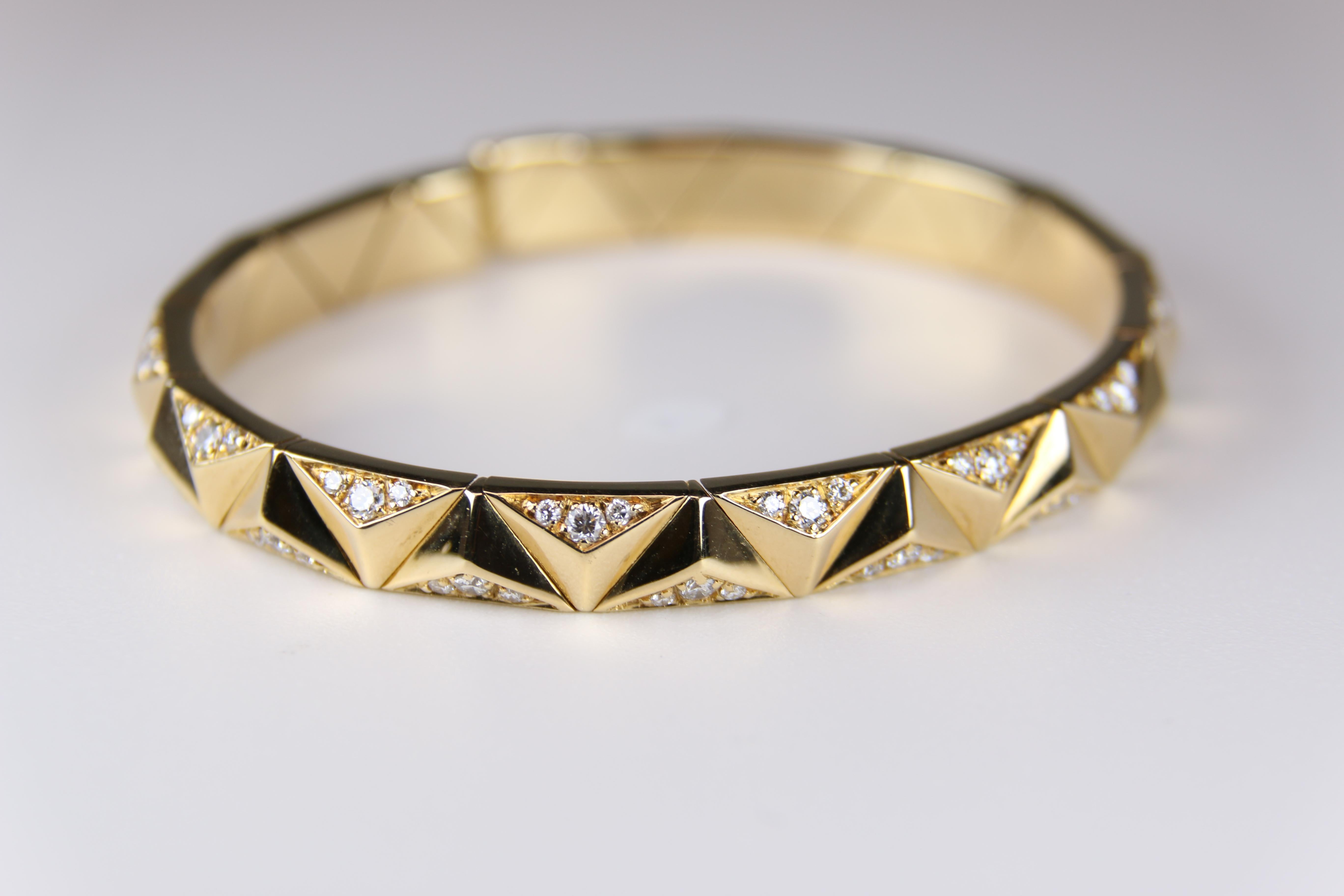 Modern Bulgari Designer Yellow Gold and Diamond Flexible Cuff Bracelet