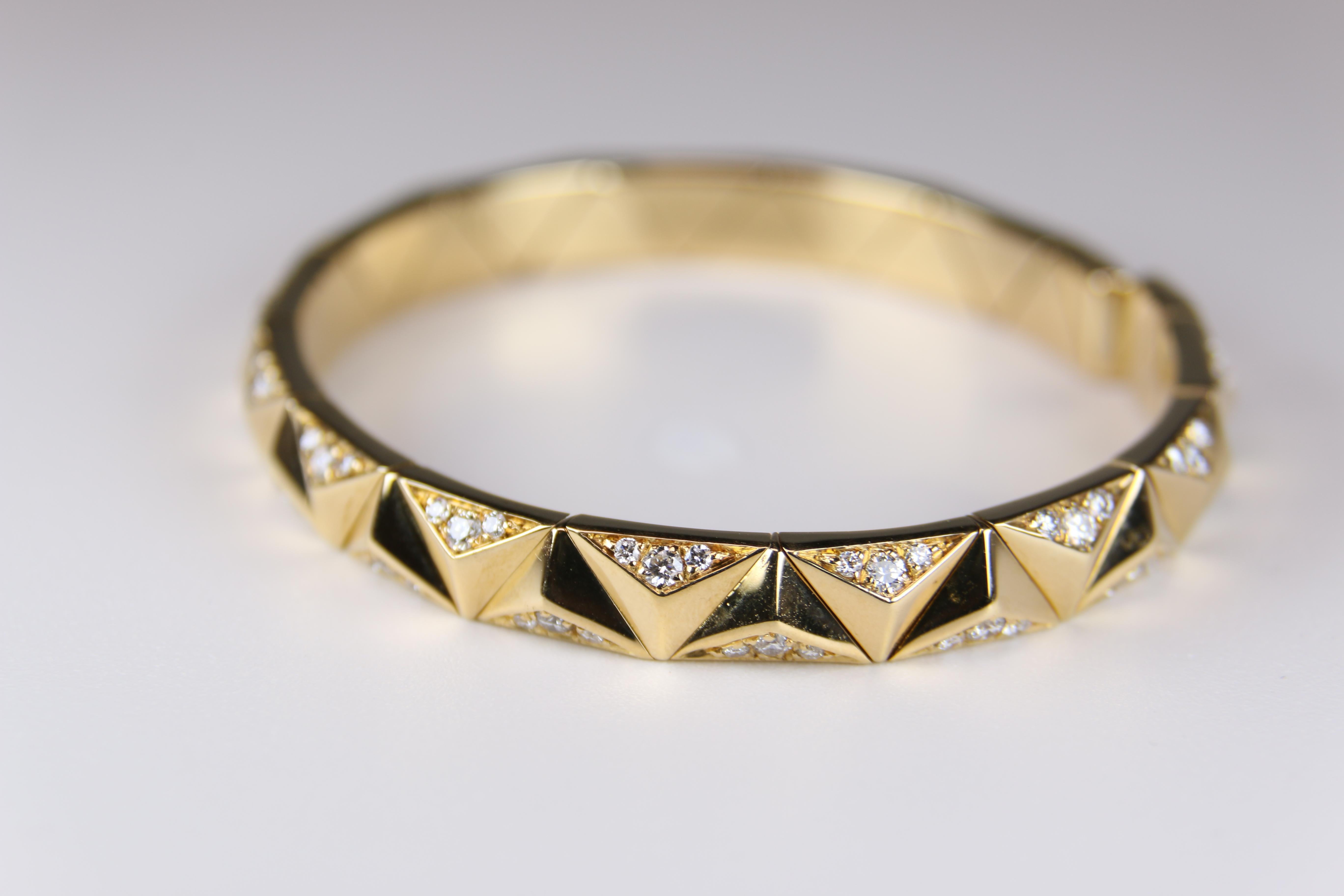 Round Cut Bulgari Designer Yellow Gold and Diamond Flexible Cuff Bracelet