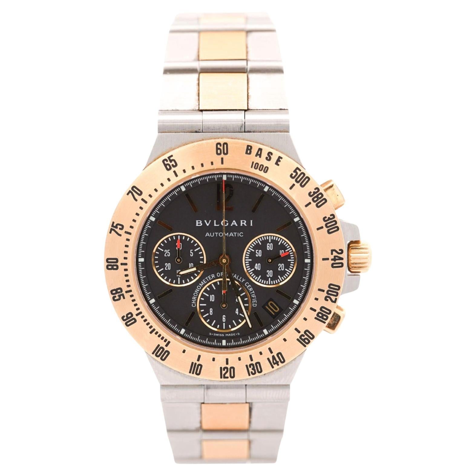 Bvlgari Montre Diagono 0040 Professional 40mm acier bicolore or cadran noir en vente