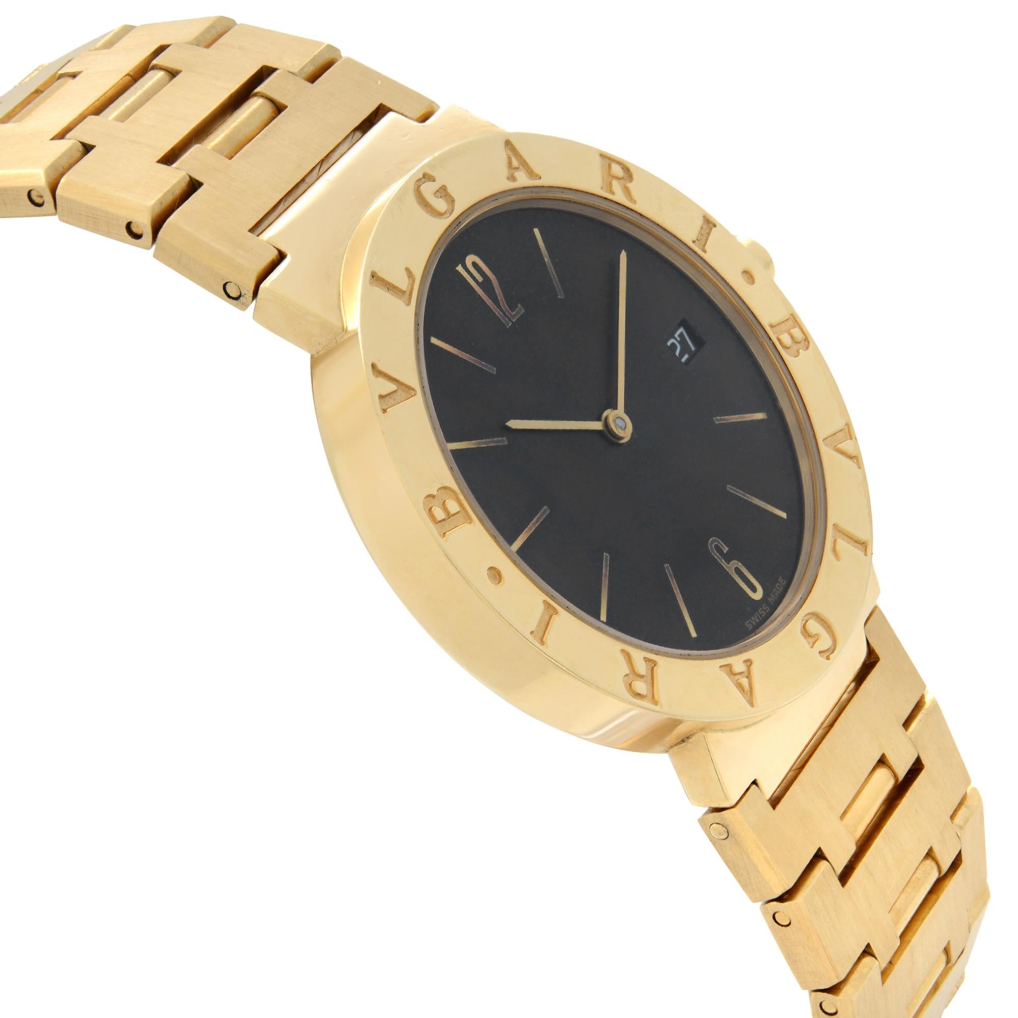 Bvlgari Diagono 18k Yellow Gold Black Dial Unisex Quartz Watch BB.39.GG In Excellent Condition In New York, NY