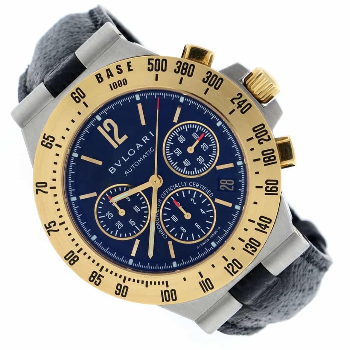 Bvlgari Diagono Chronograph 2-Tone 18K Yellow Gold & Stainless Steel Automatic Mens Watch CH 40 SG TA

Bvlgari Diagono Chronograph 2-Tone Automatic Mens Watch, CH 40 SG TA. Self-winding Bvlgari automatic movement. Stainless steel case 40mm in