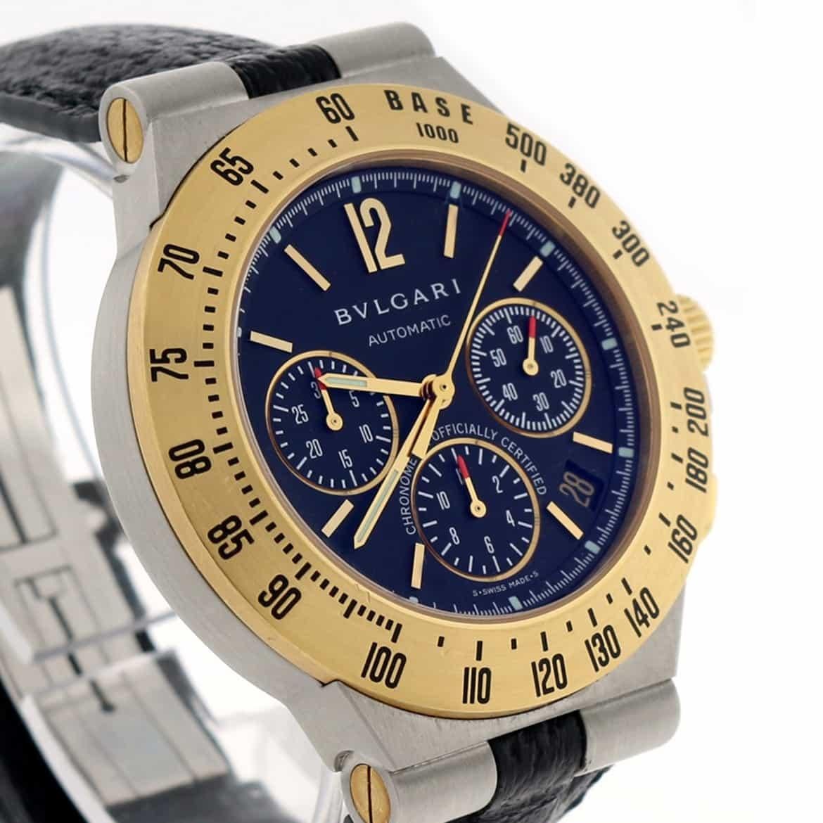 Bvlgari Diagono Chronograph 2-Tone 18 Karat Gold and Stainless Steel Watch In Excellent Condition For Sale In New York, NY