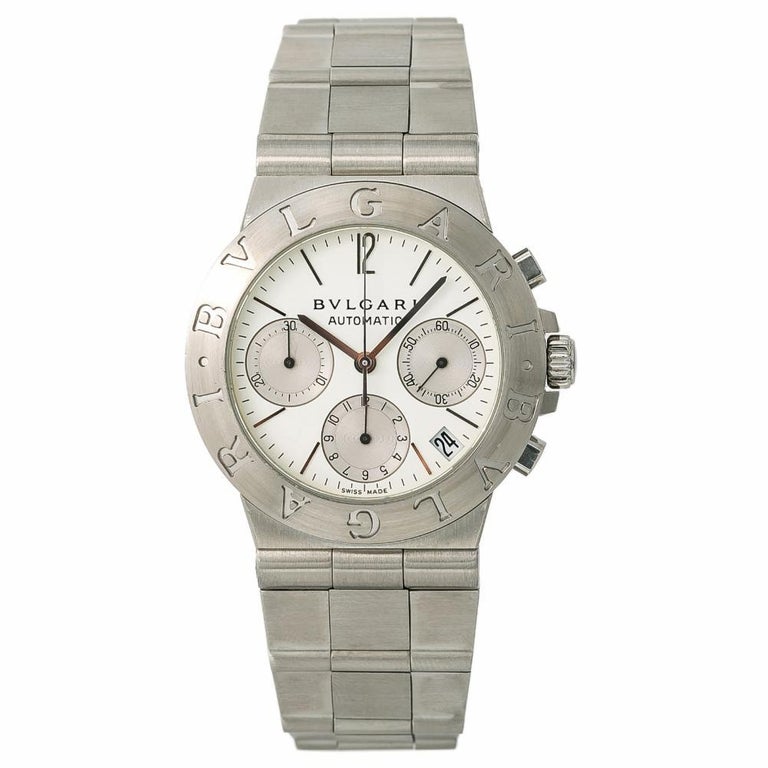 Bvlgari Diagono Chronograph CH 35 S Men''s Automatic Watch White Dial SS  For Sale at 1stDibs