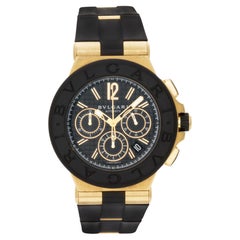 Bvlgari Diagono Chronograph Watch in 18k Yellow Gold on Original Black Rubber