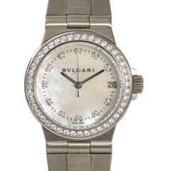 Bvlgari Diagono LCVW29G Womens Quartz 18K White Gold Watch MOP Dial