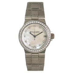 Bvlgari Diagono LCVW29G Womens Quartz 18K White Gold Watch MOP Dial 29mm