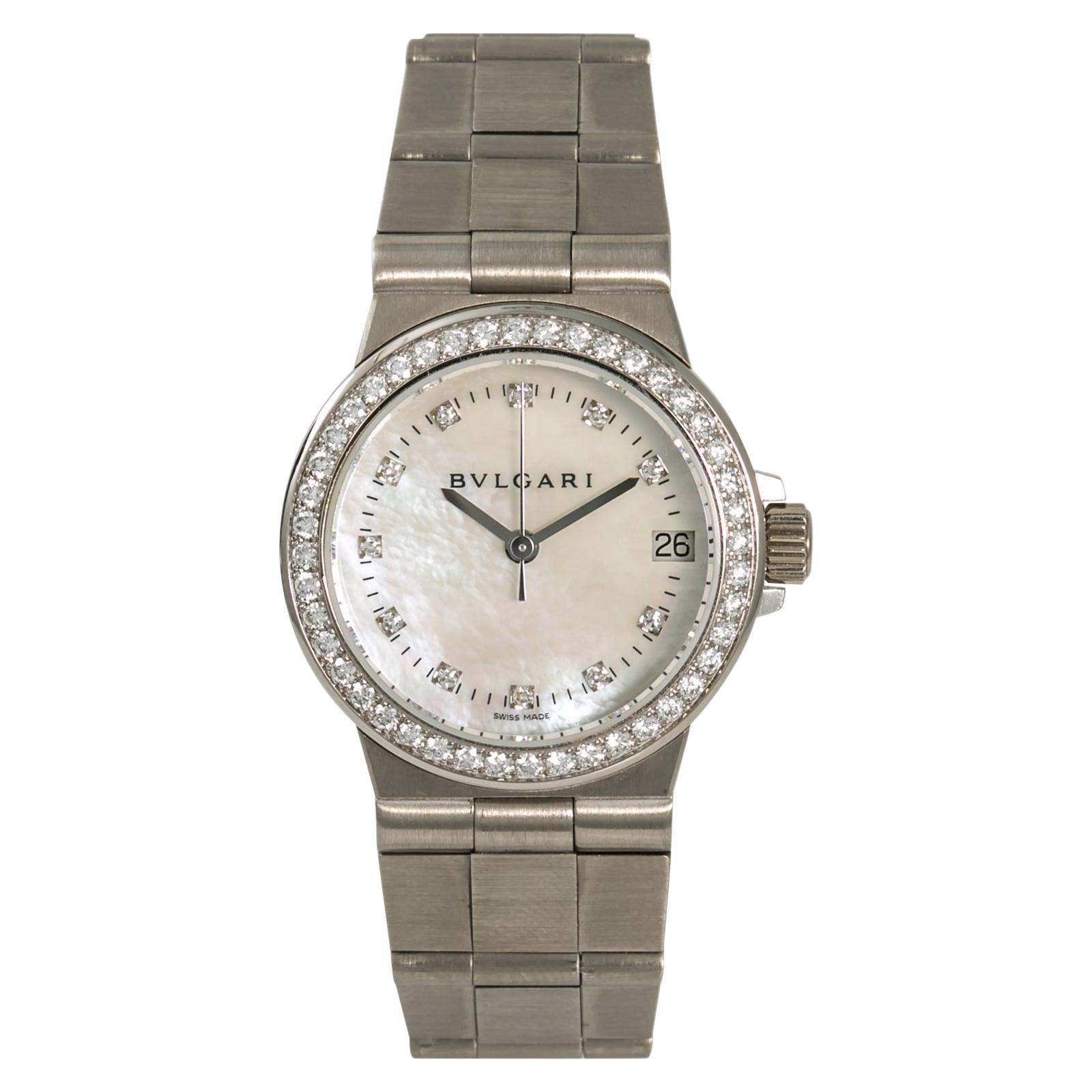Bvlgari Diagono LCVW29G Womens Quartz 18K White Gold Watch MOP Dial For Sale