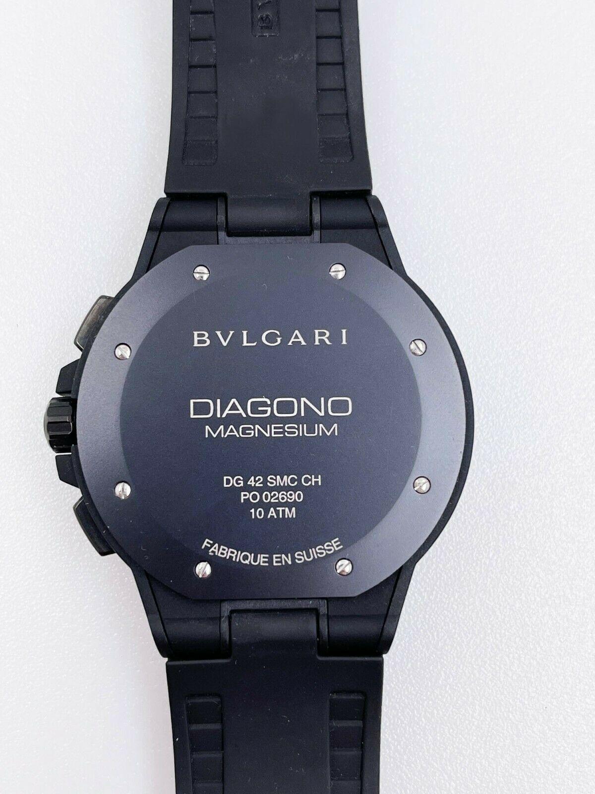 Bvlgari Diagono Magnesium Chronograph DG 42 SMC Black Ceramic Box Paper In Excellent Condition In San Diego, CA