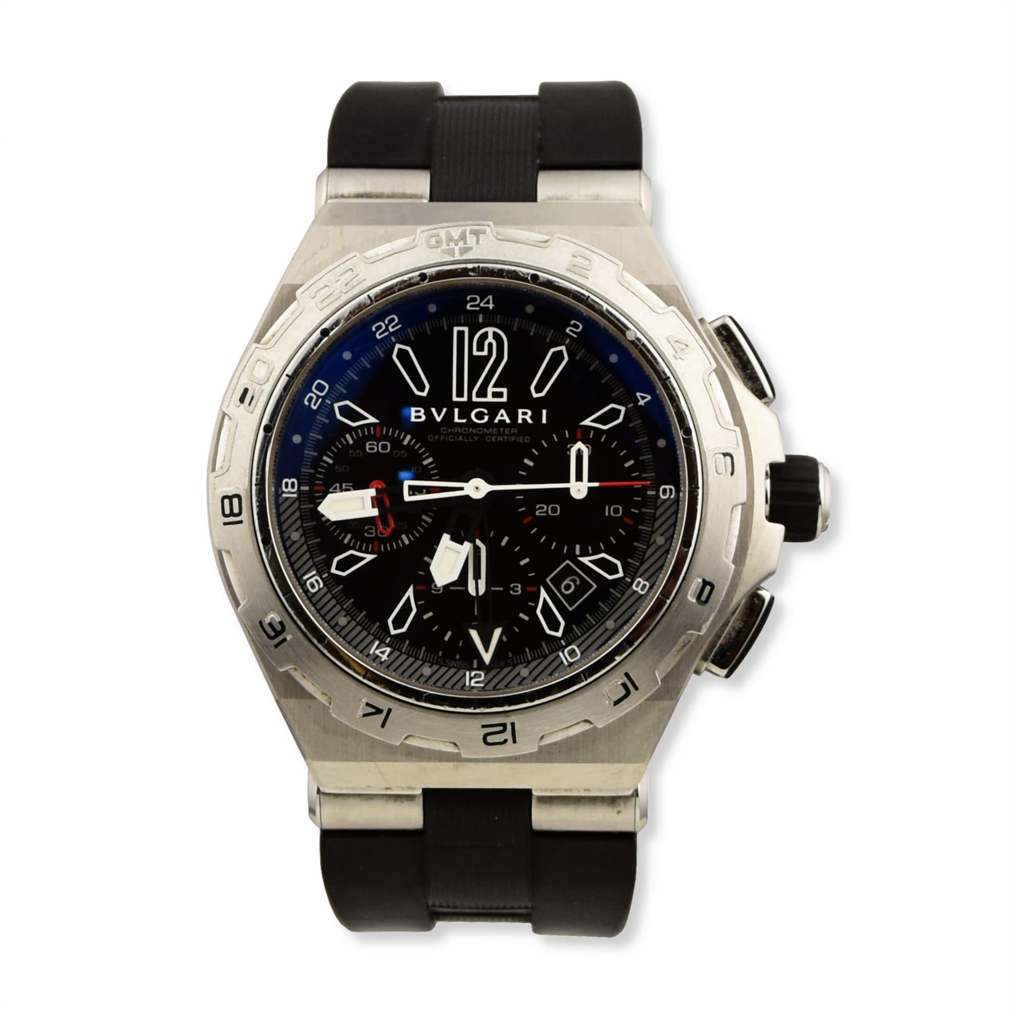 Men's Bvlgari Diagono Professional DP 45 STV GMT Stainless Steel Black Dial Watch