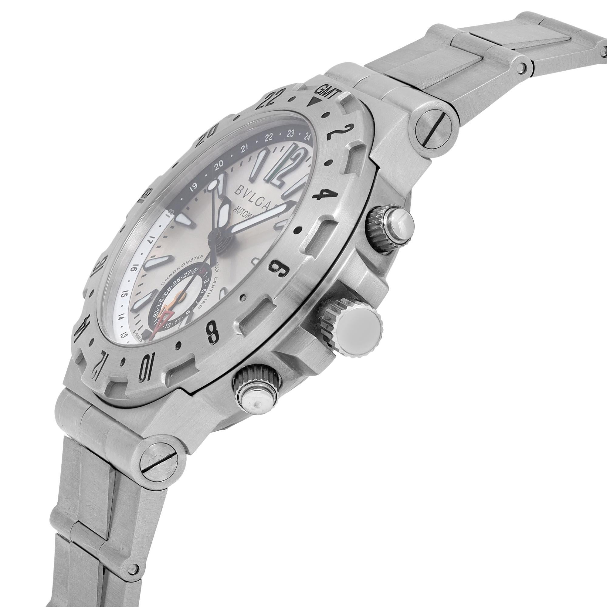 Bvlgari Diagono Professional GMT Acier Automatic Mens Watch GMT40s Excellent état - En vente à New York, NY