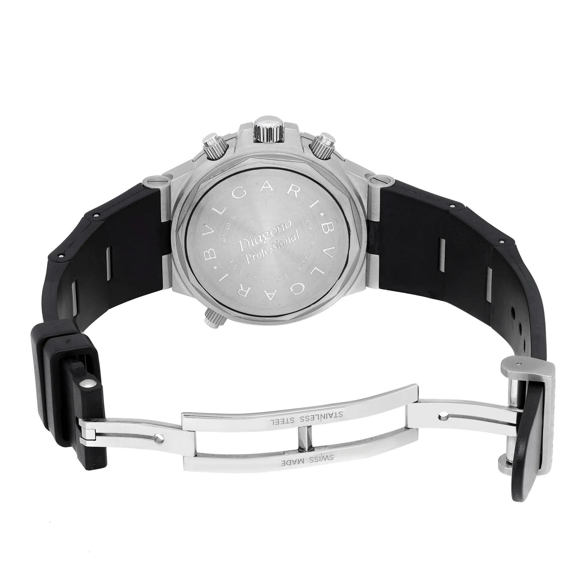 Bvlgari Diagono Professional GMT Steel Silver Dial Automatic Watch GMT40S In Excellent Condition In New York, NY