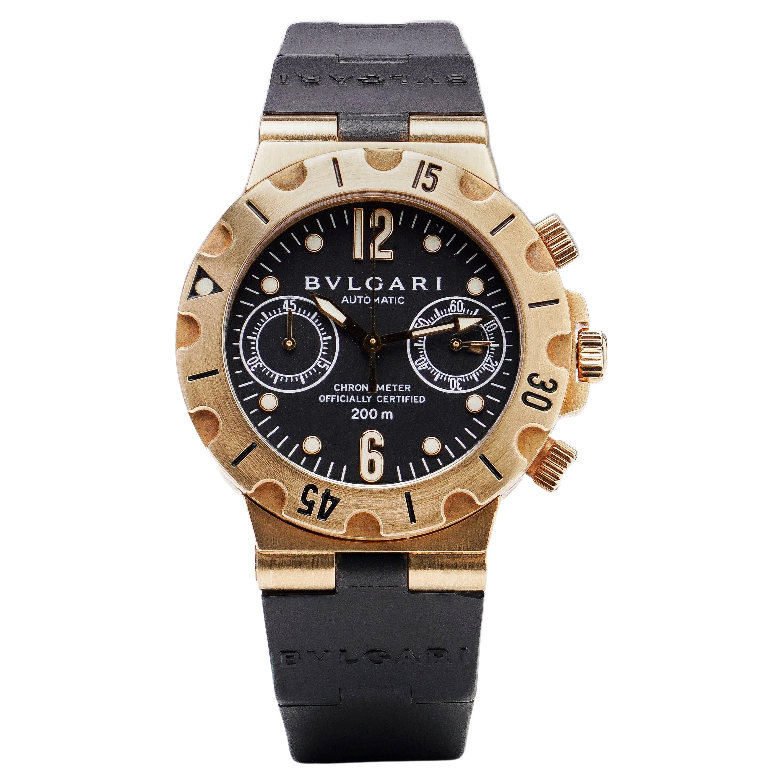 Bvlgari Diagono Scuba 18KT Gold Automatic Divers Chronograph Watch For Sale