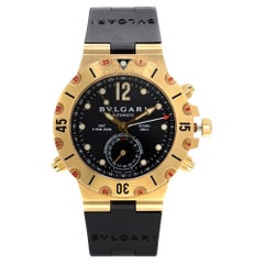 Bvlgari Diagono Scuba 3 Time Zone 18k Gold Black Dial Watch SD 38 G GMT 