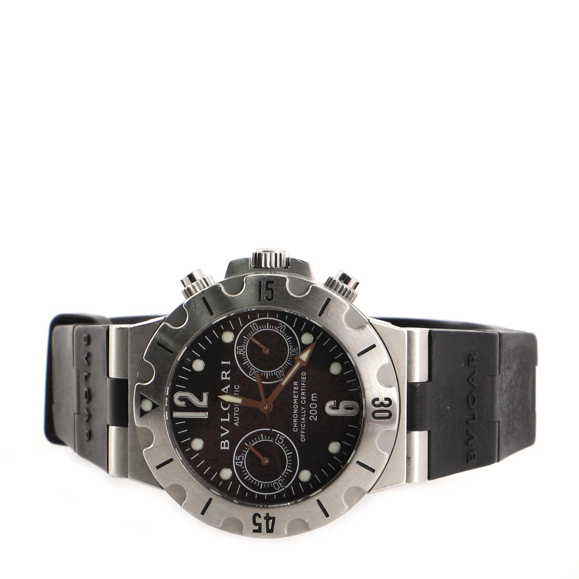 Bvlgari Diagono Scuba Chronograph Automatic Watch Stainless Steel and Rubber 38 For Sale 2
