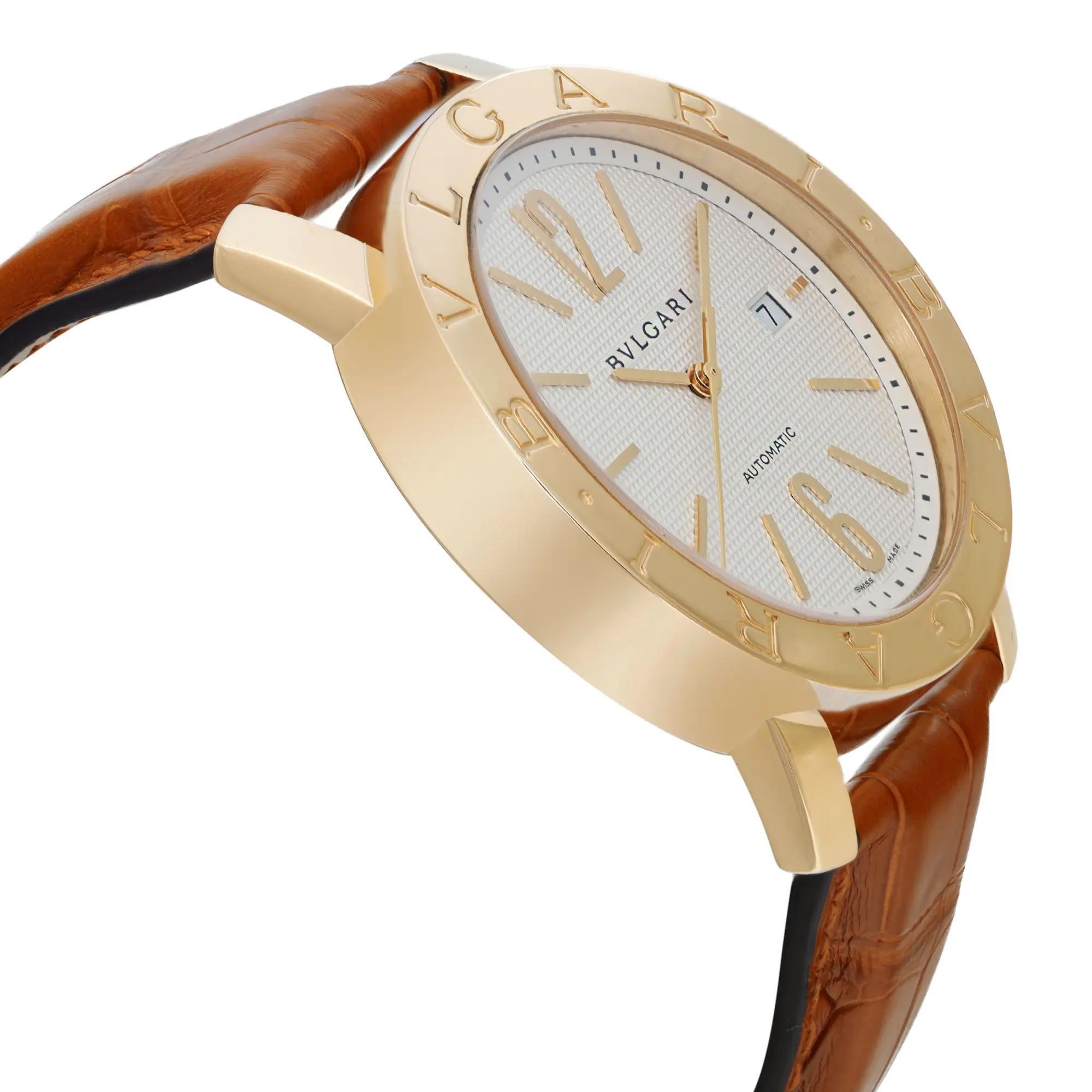 Bvlgari Diagono XL 42mm 18k Yellow Gold White Dial Leather Mens Watch BB42GL Pour hommes en vente