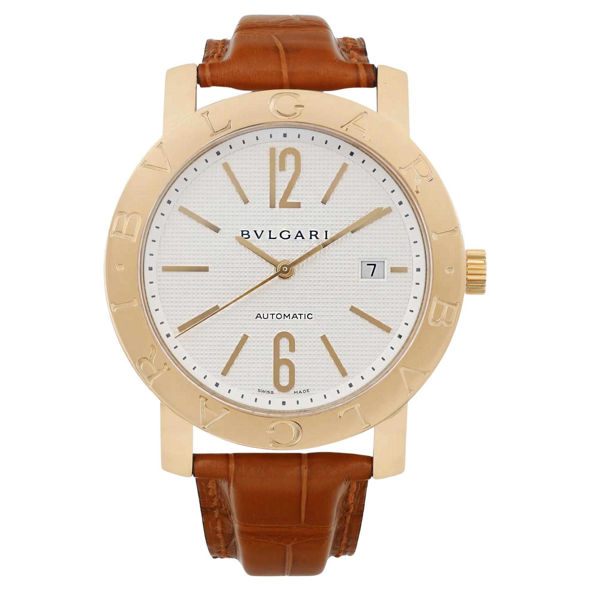 Bvlgari Diagono XL 42mm 18k Yellow Gold White Dial Leather Mens Watch BB42GL