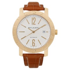 Bvlgari Diagono XL 42mm 18k Yellow Gold White Dial Leather Mens Watch BB42GL