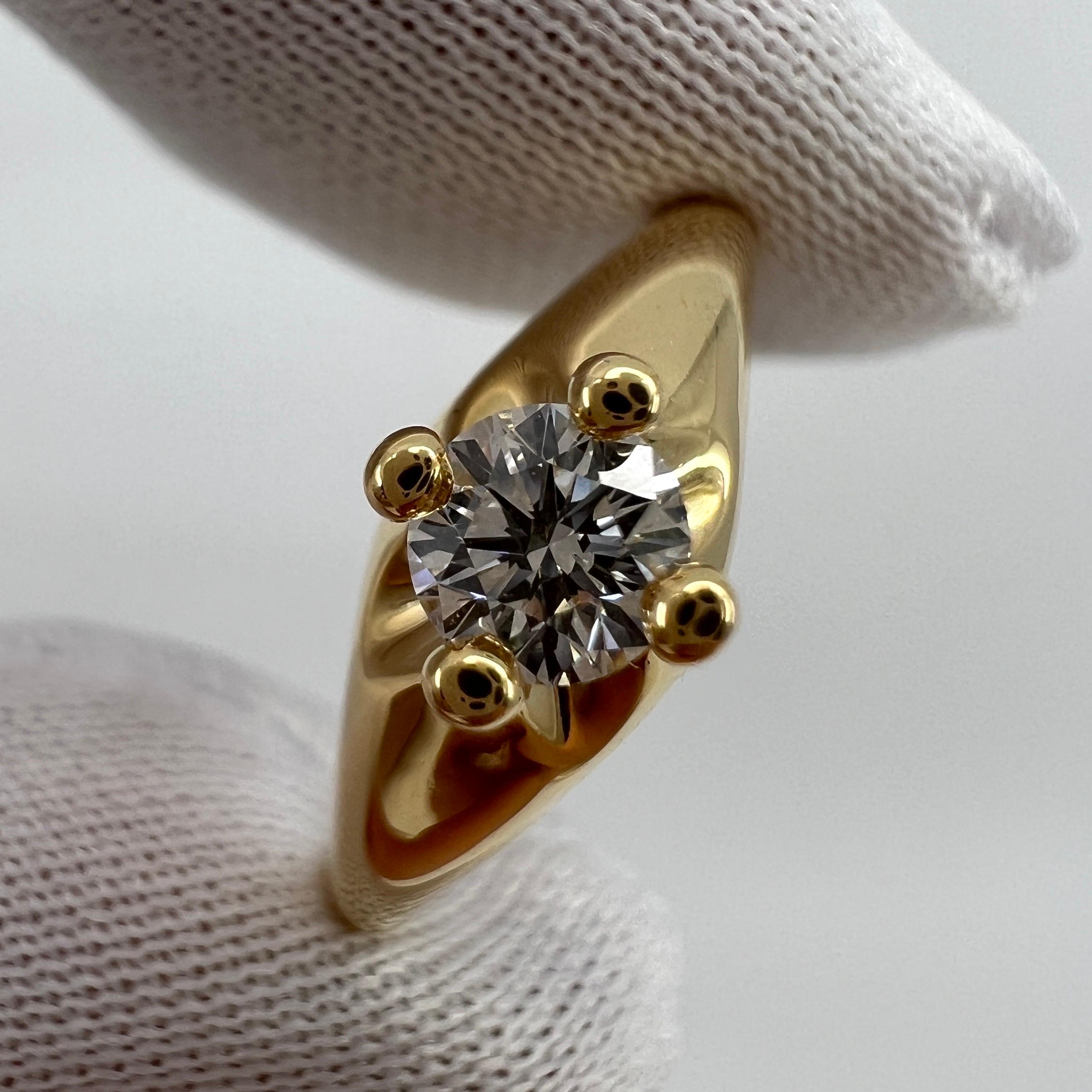 Bvlgari Diamond 0.27ct 18k Yellow Gold Solitaire Round Cut Band Ring F VVS1 In Excellent Condition For Sale In Birmingham, GB