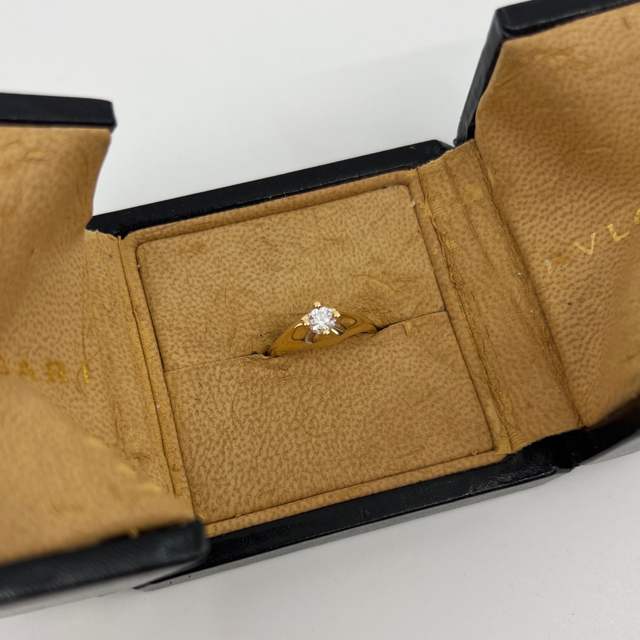 Bvlgari Diamond 0.27ct 18k Yellow Gold Solitaire Round Cut Band Ring F VVS1 2