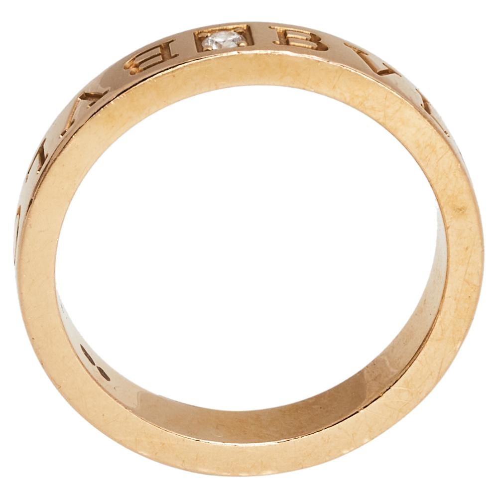 Contemporary Bvlgari Diamond 18K Rose Gold Band Ring 60